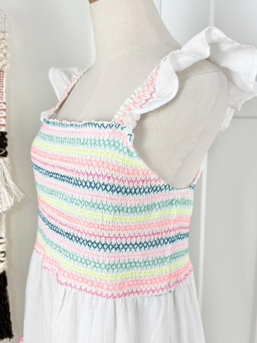 Vineyard Vines Flutter Sleeve Smocked Tiered Linen Midi Dress White Sz XL - Picture 4 of 9